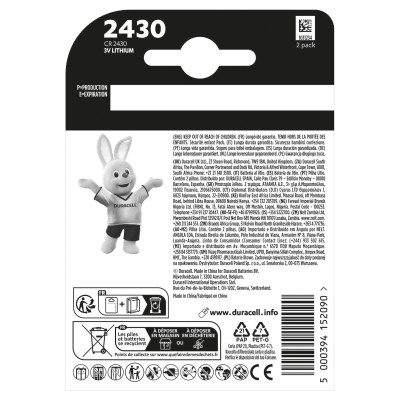 Батарейка CR 2430 спеціальна літієва типу таблетка 2430 3V, 2 шт. в упаковці Duracell (5012262) Винница - изображение 3