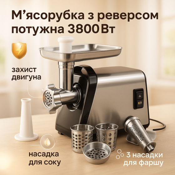 М'ясорубка електрична Rainberg RB-2271 3800Вт з насадкою для томатів та шатківницею YG-51 Львів