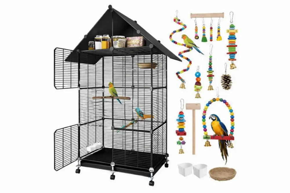 Металлическая клетка для птиц на колесах с аксессуарами 82х37х37см KP-82 Коломыя - изображение 2