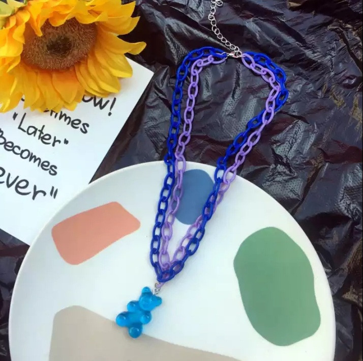 Подвеска мишка, сиреневый + синий - длина 40см, мишка 2,6см, смола, пластик Киев - изображение 1