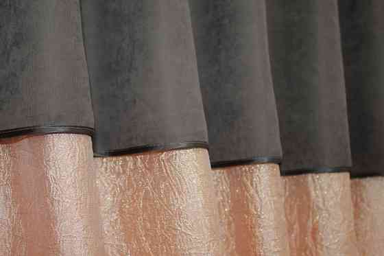 Кухонные шторы VR-Textil № 073к с ламбрекеном и подхватами персиковый с серым 260х170 см (52-0101) Киев