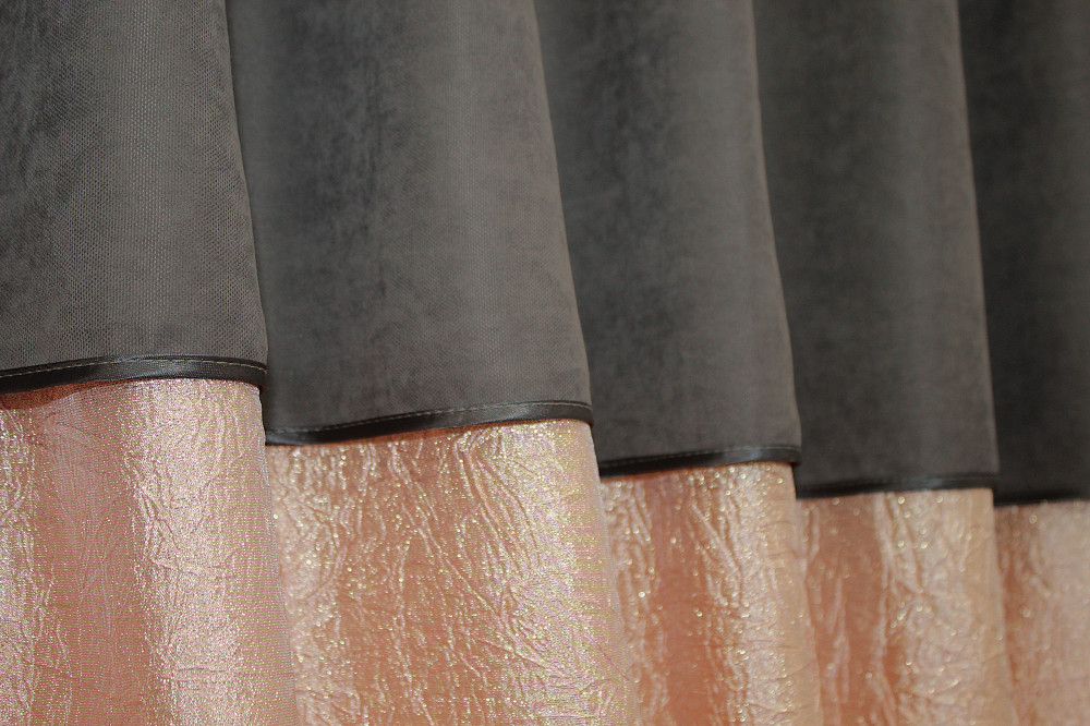 Кухонные шторы VR-Textil № 073к с ламбрекеном и подхватами персиковый с серым 260х170 см (52-0101) Киев - изображение 5