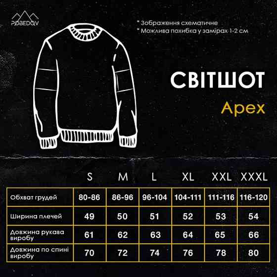 Чоловічий світшот Pobedov теплий модний без капюшона чорний осінь зима Одеса