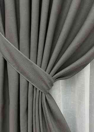 Комплект штор VR-Textil рогожка преміум TERRA LUXE 200х270 2шт і Тюль 500х270 1856ш-115т темно-сірий з білим 71-074/6 Київ