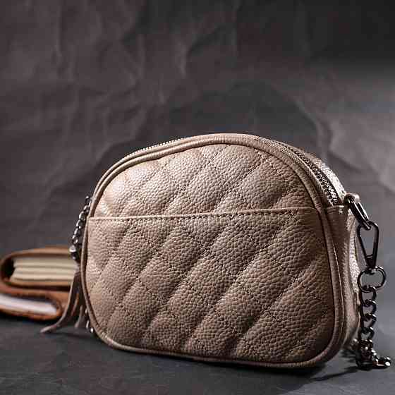 Зручна жіноча стьобана сумка з м'якої натуральної шкіри Бежева (Vintage) Київ