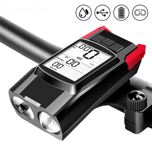 Фара велосипедна з велокомп'ютером і сигналом LED ліхтар з акумулятором і кріпленням звуковим сигналом світлодіодний передній Київ - фото 3