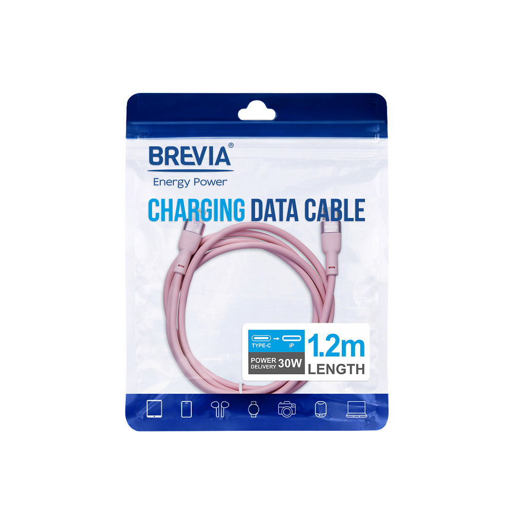 Кабель Brevia Type-C to Lightning 30W 1,2м, рожевий ZIP (52120PCLZ1) Львів - фото 4