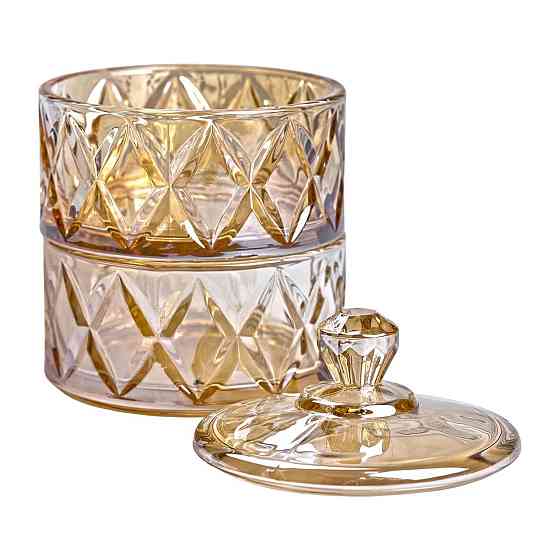 Двухуровневая стеклянная конфетница с крышкой, 10 см Киев