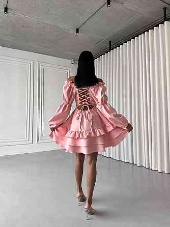 Женское стильное мини платье с воланами креп костюмка Пудра, 44/46 Одесса