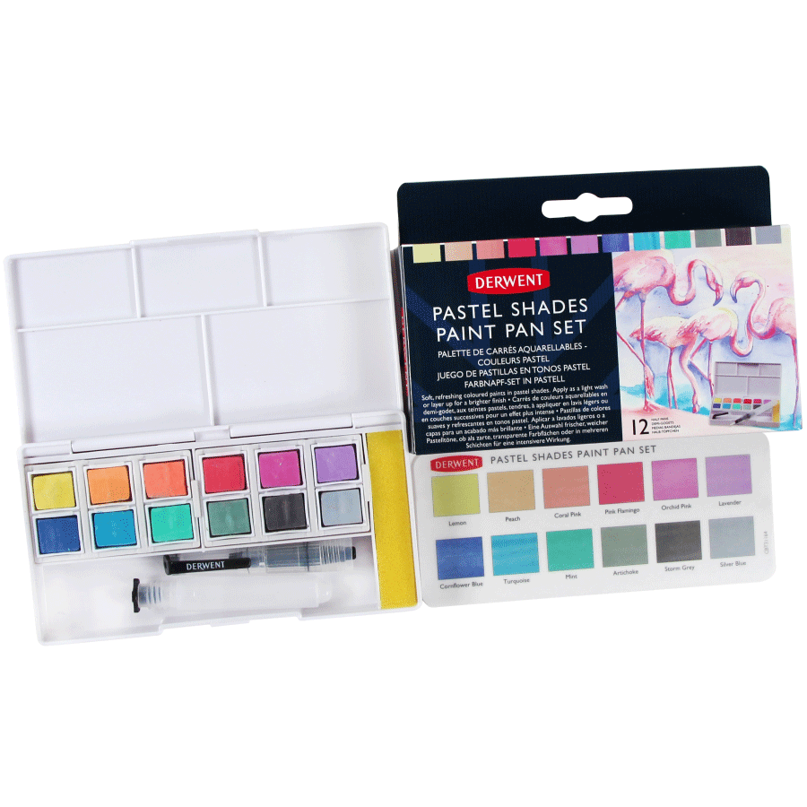 Набір Pastel Shades Paint Pan 12 кольорів + пензель з резервуаром Derwent Київ - фото 3