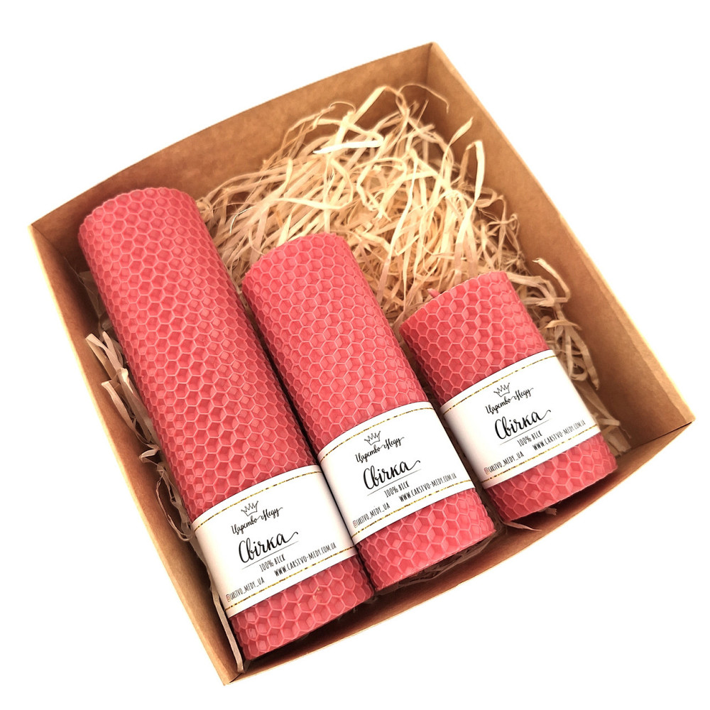 Набір свічки з вощини Царство Меду рожеві 6,5 см. 13 см, 17,5 см Одеса - фото 1