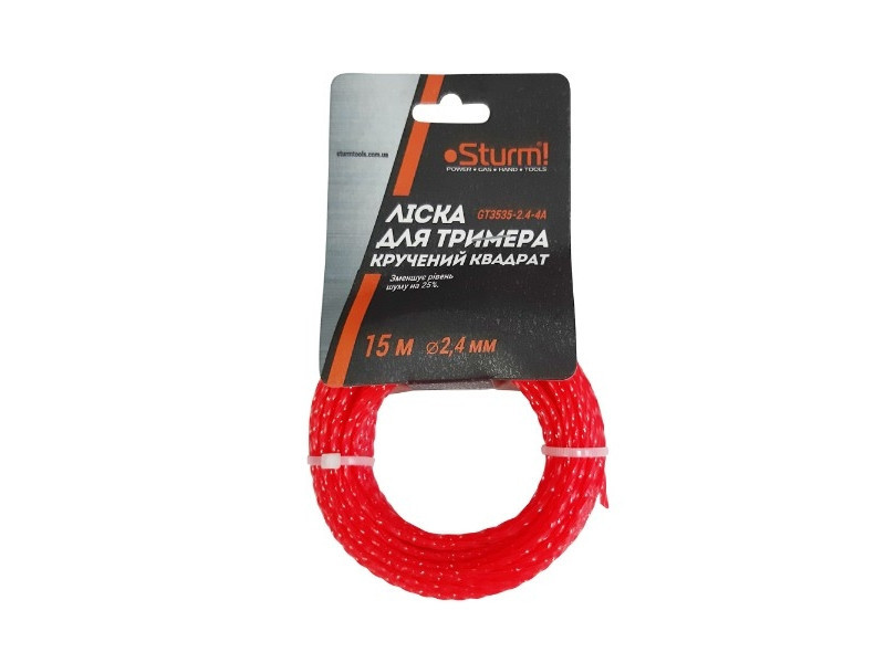 Леска для триммера, витой квадрат (2.4 мм 15 м) Sturm GT3535-2.4-4А (читать описание) Ровно - изображение 1