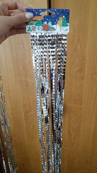 Дощик новорічний гафре 150 см на 22 см срібний Київ - фото 7