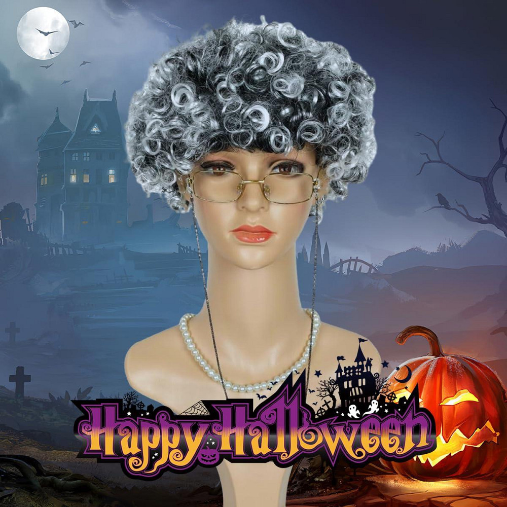 Перука сива бабуся кучерява, термостійка, набір комплект для косплею, свят, Геловіну, корпоратив, вистав Київ - фото 7