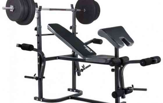 Лавка для жиму + Штанга з прямим грифом 50 кг Гантелі, гирі, штанги та диски комплект Київ