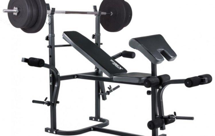 Лавка для жиму + Штанга з прямим грифом 50 кг Гантелі, гирі, штанги та диски комплект Київ - фото 1