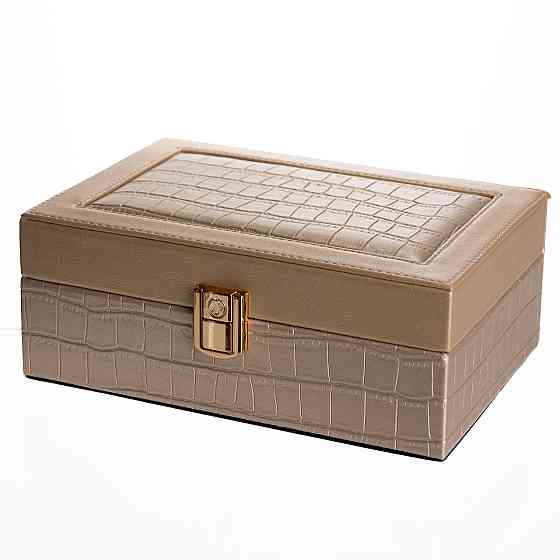 Скринька для прикрас з еко шкіри 10 відділень з дзеркалом 20×14×8 см Золотистий HP-5-19GOLD Київ
