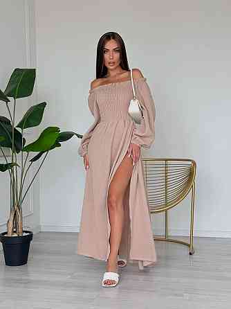 Жіноче романтичне плаття максі з натуральної тканини муслін 100% бавовна Беж, 46/48 Одеса