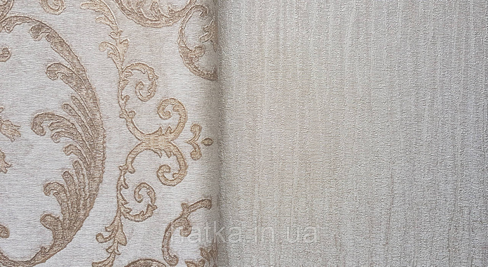 Шпалери вініл на флізеліні AdaWall Seyyah 1.06х10 однотонні хвилясті смуги структурні сіро-бежеві з глянцем Київ - фото 2