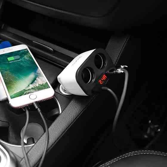 Автомобільний зарядний пристрій HOCO Z28 Power ocean cigarette lighter in-car charger with digital display White Киев