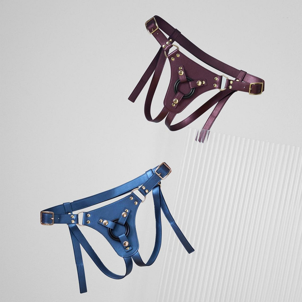 Трусики для страпона Strap-On-Me Harness Generous Blue, One Size, штучна шкіра, регульовані ремені, змінні кріплення для дилдо Київ - фото 6