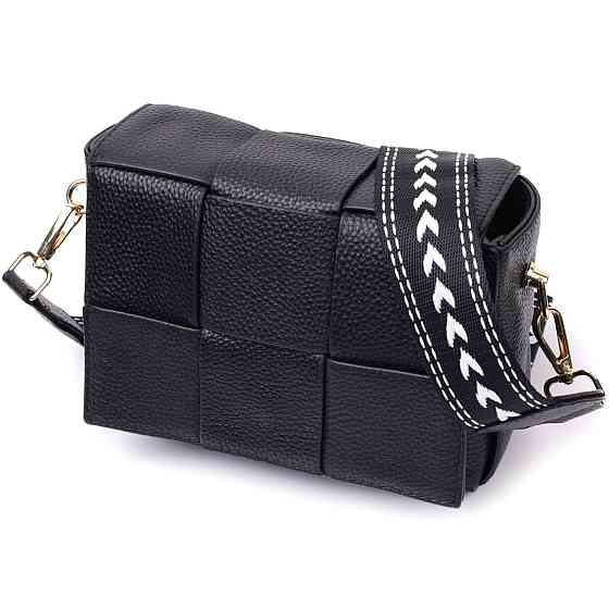 Классическая вечерняя сумка для женщин с переплетами из натуральной кожи Vintage 22313 Черная Киев