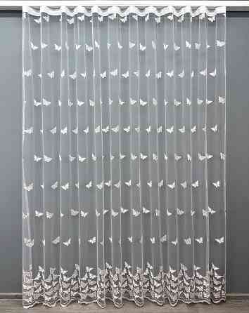 Тюль VR-Textil 1738т Фатин «Бабочки» с вышивкой и люрексом Пудровый с белым 300х270 см (42-0782) Киев