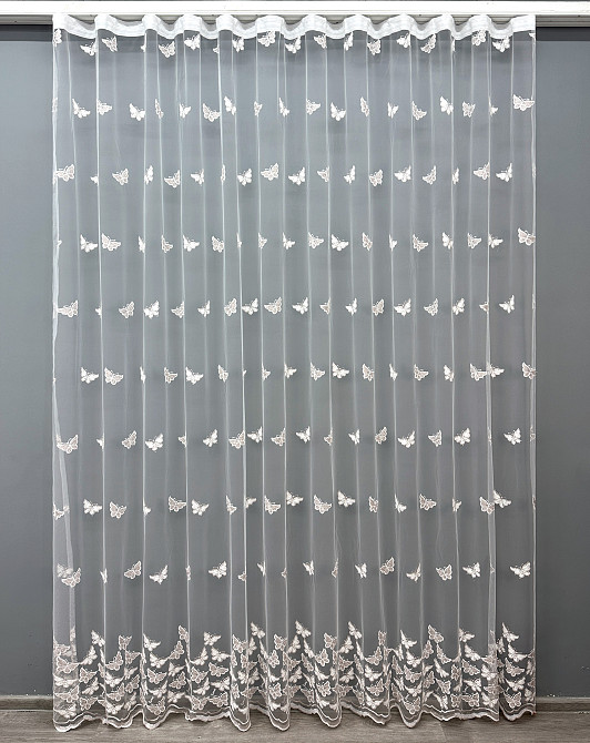 Тюль VR-Textil 1738т Фатин «Бабочки» с вышивкой и люрексом Пудровый с белым 300х270 см (42-0782) Киев - изображение 2