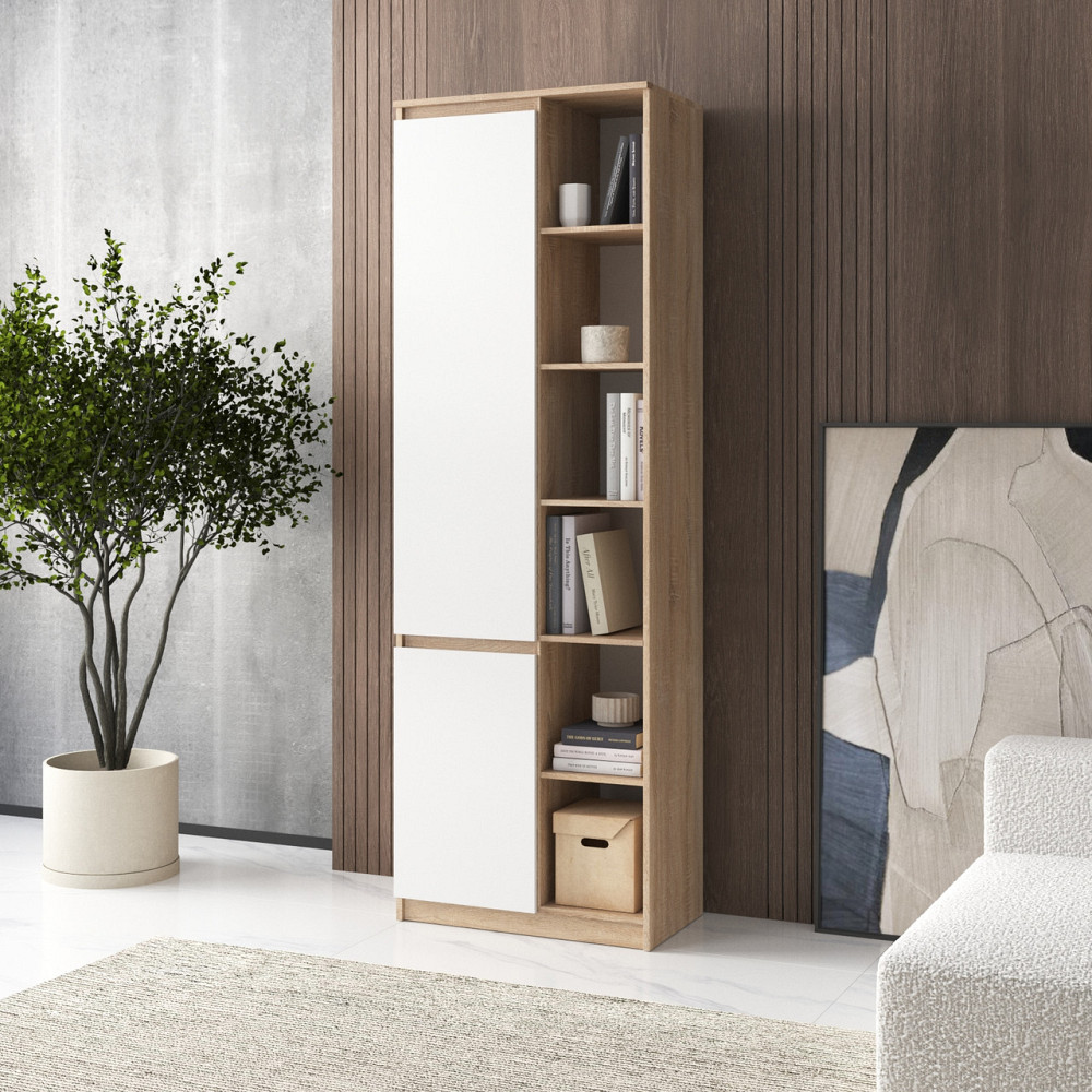 Шкаф для книг VAYS, пенал с полками R-27 Дуб Сонома-Белый фасад Львов - изображение 1