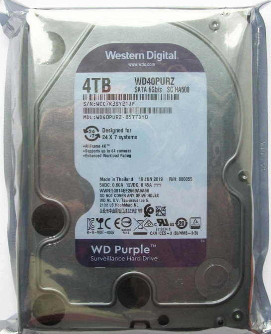 WD Purple 4TB (Новый, упакованный) для видеонаблюдения. Киев - изображение 1