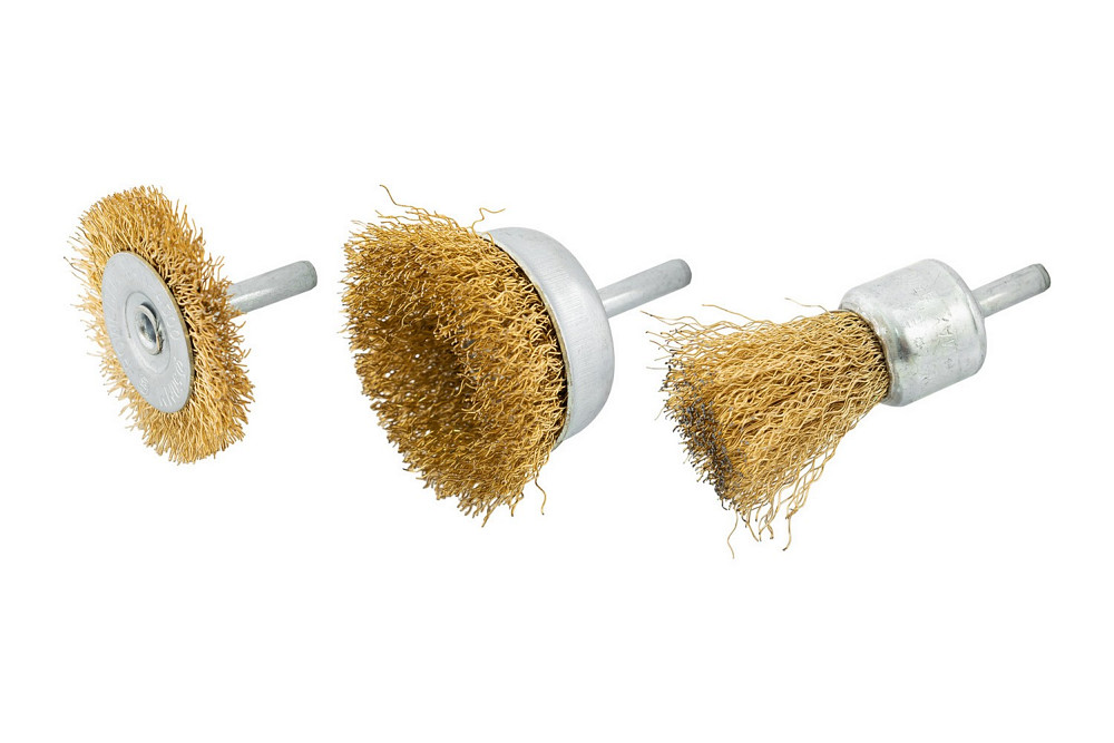 MASTERTOOL Набір щіток MASTERTOOL 3 шт - торцева/дискова зі стрижнем ¼" Ø 25/50// 50 мм з латун Коломия - фото 1
