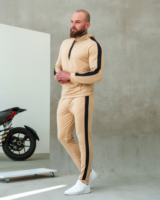 Костюм спортивний чоловічий лампаси весна Бежевийево-Чорний М Харків - фото 5