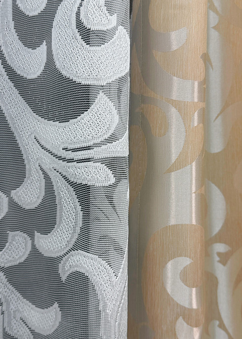 Комплект штор VR-Textil Жакард Вензель 150х270 2шт і Тюль 400х270 416ш-1147т Бежевий з білим 71-100/3 Київ - фото 5