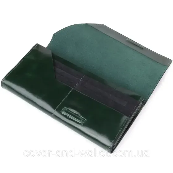 Вместительный женский кошелек зеленого цвета из гладкой кожи Grande Pelle Festa Киев