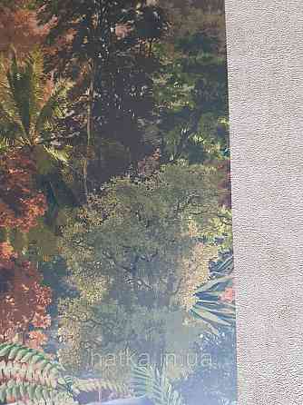 Шпалери вінілові Grandeco One roll one motif 1.59x2.8 панно-лесонню дерева зелені теракотові жовтогарячі Київ