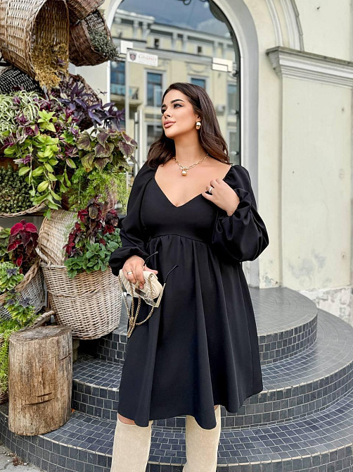 Жіноче романтичне плаття батал з декольте щільна костюмка Чорний, 50/52 Одеса - фото 4