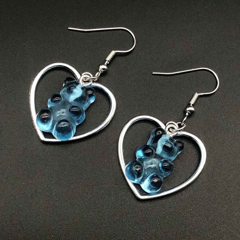 Серьги мармеладные мишки в сердечке голубые - размер мишки 2,3*1,8см, смола Киев - изображение 1