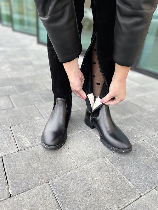 Vesna Ботфорти жіночі VESNA чорні шкіра+замша натуральна висота 53 см обхват 35-37 см розмір 39 Коломия - фото 5