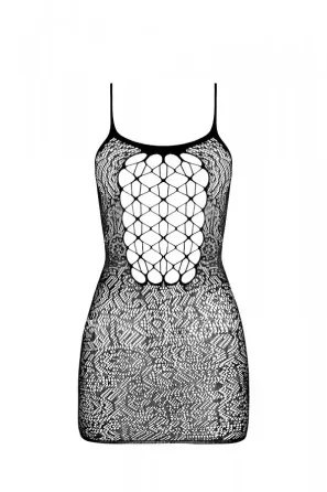 Ажурна мінісукня на тонких бретелях Passion BS096 One Size, black, плетіння на грудях Львів