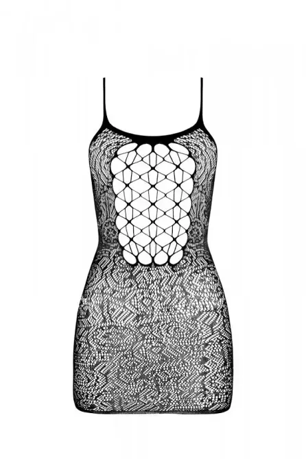 Ажурна мінісукня на тонких бретелях Passion BS096 One Size, black, плетіння на грудях Львів - фото 3