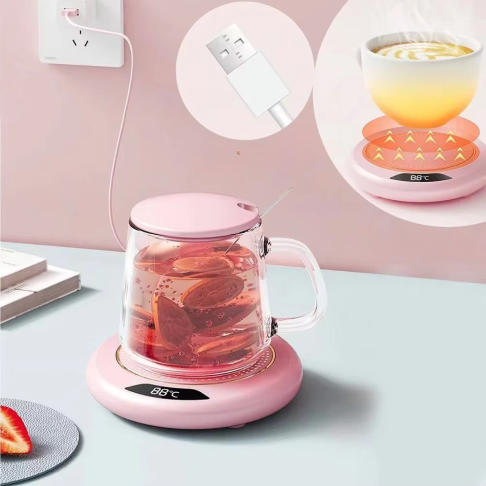 Підставка з підігрівом для напоїв, термонагрівач для чашки 20 Вт з USB-дротом і індикатором температури, рожевий Кам'янець-Подільський - фото 7