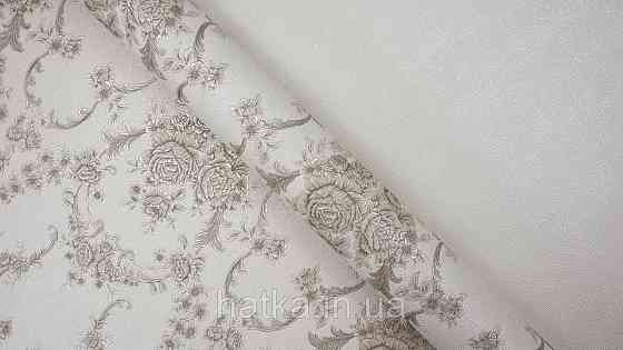 Шпалери метрові вінілові на флізеліні Sintra Classic класика квіти троянди завитки структурні бежеві срібло 445617 Київ
