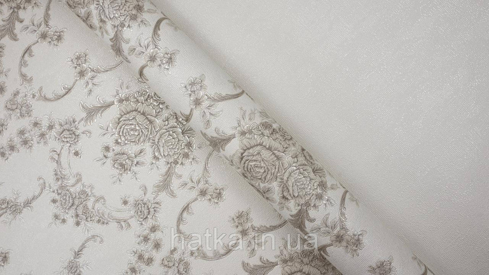 Шпалери метрові вінілові на флізеліні Sintra Classic класика квіти троянди завитки структурні бежеві срібло 445617 Київ - фото 2