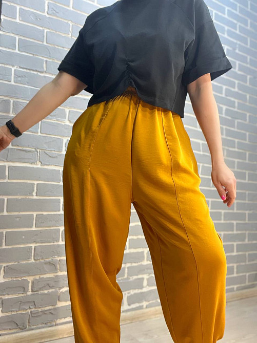 Брюки женские 0716 MOM шелковые с карманами горчица, горчица, L Киев - изображение 7