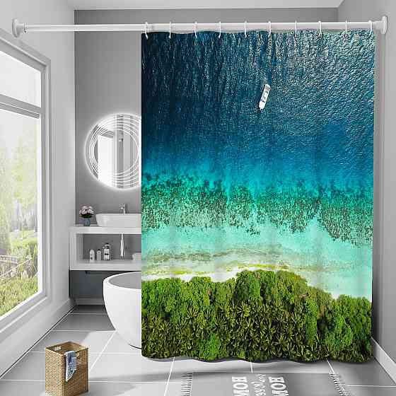 Шторка для ванны из полиэстера водонепроницаемая Bathlux 180x180 см с кольцами, занавеска для ванной комнаты Каменец-Подольский