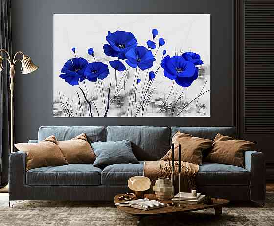 Картина полотно у вітальню / спальню  Сині Маки    MLP_398 ( 60х30см ) 80x120 см Київ