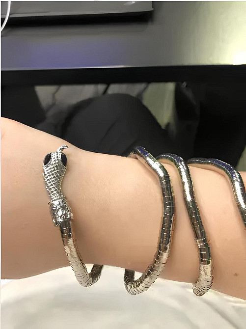 Металлическое ожерелье Змея RESTEQ серебряного цвета. Браслет на руку Змея. Украшение эластичная змея Киев - изображение 6