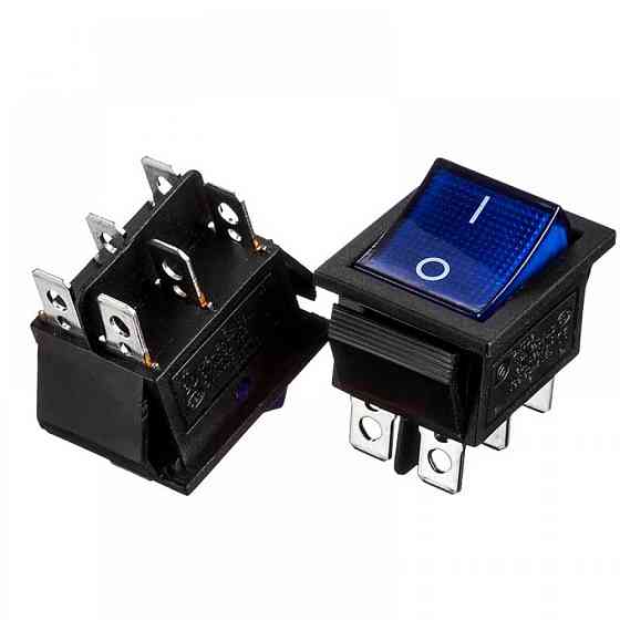 Кнопка перемикач синя 22х30мм 16А 250В ON-ON KCD2-202/N 6 pin Полтава