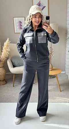 Жіночий стильний костюм-двійка: кофта та штани вельвет на щільному флісі Графіт, 42/44 Одеса