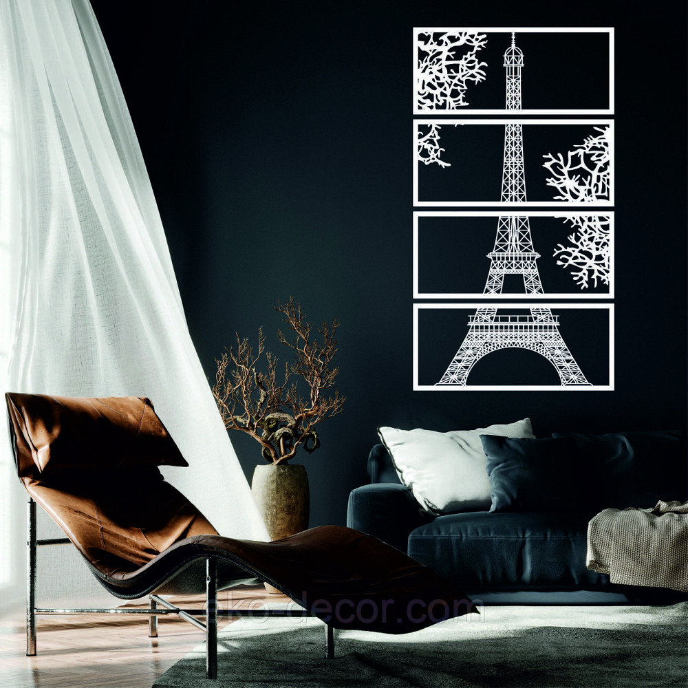 Панно  «Эйфелева башня» Декор на стену 50*90 см, Белый Киев - изображение 1